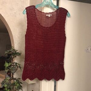 Talsha Designs red crochet silk top sleeveless scalloped hem size large
